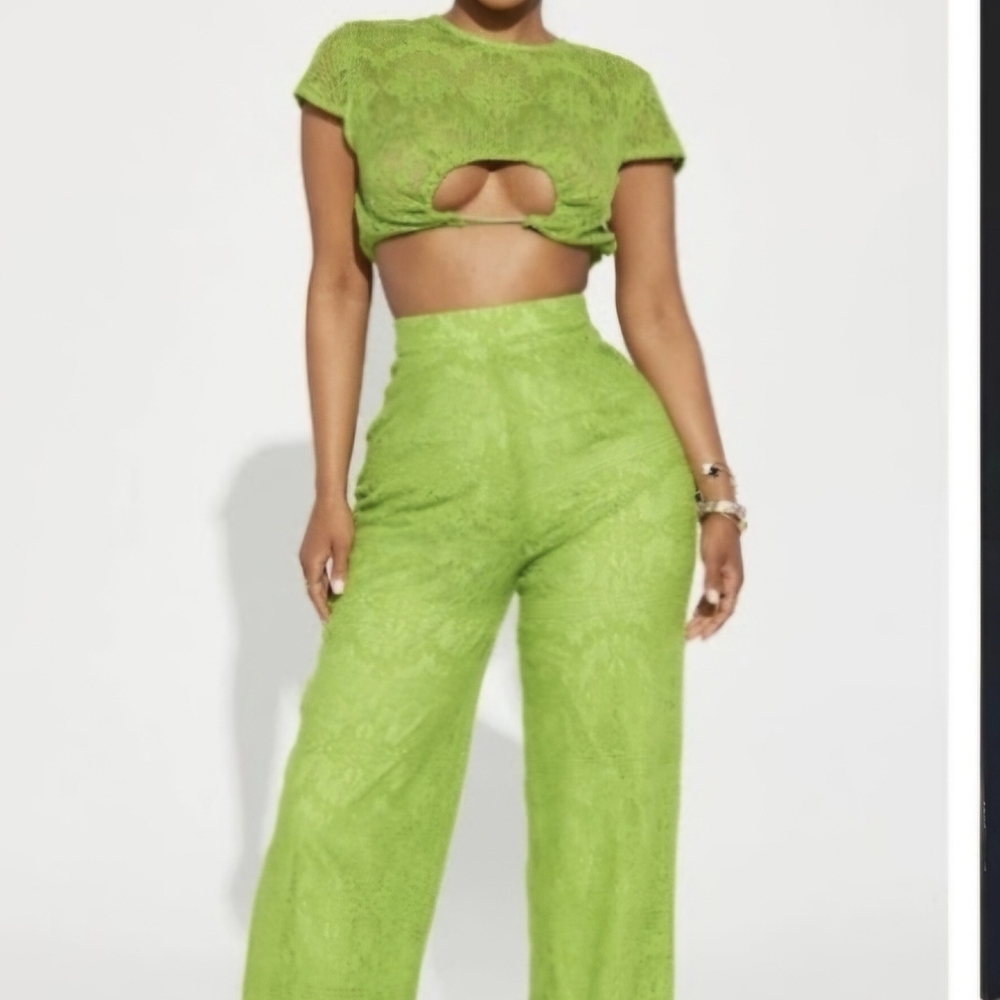 Fashion Nova Lime Lace Wide Leg Jumpsuit